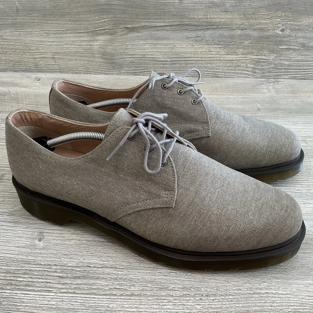 Dr Doc Martens Lester 3 Eye Canvas Oxford Casual Dress Shoes Gray Men's Size 14